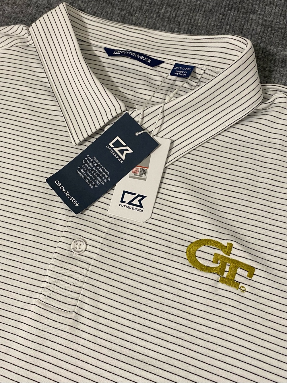 Georgia Tech Yellow Jackets Cutter & Buck Forge Pencil Stripe Mens 2XT Polo NWT